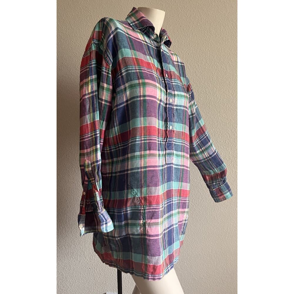 Polo Ralph Lauren Linen Madras Plaid Tunic Shirt Dress Cover Up Size 4 Coastal - Picture 5 of 16